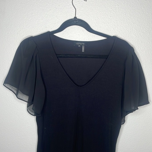 1.STATE Women's Flutter Short Sleeve V-Neck Knit Top - Picture 3 of 10